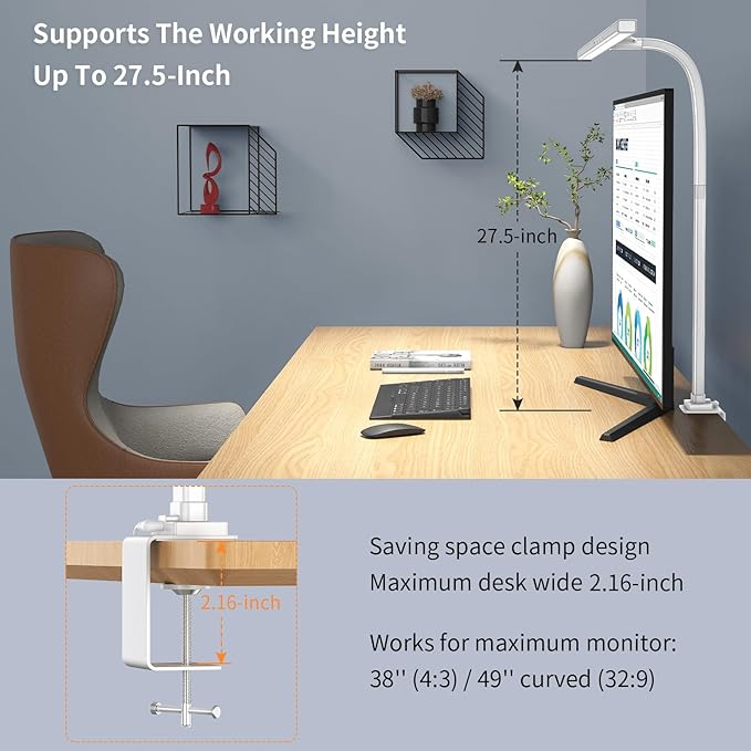 EppieBasic LED Desk Lamp, 24W Architect Clamp Task Table Lamp, Office Desk Lamp Super Bright Extra Wide Area Drafting Work Light,6 Color Modes and Stepless Dimming for Workbench, Reading, Monitor