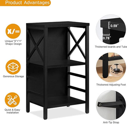 Bookcase, Industrial Small Bookshelf,3-Tier Bookcase Storage Organizer, Small Book Shelf for Small Spaces, Living Room, Bedroom and Home Office, Black