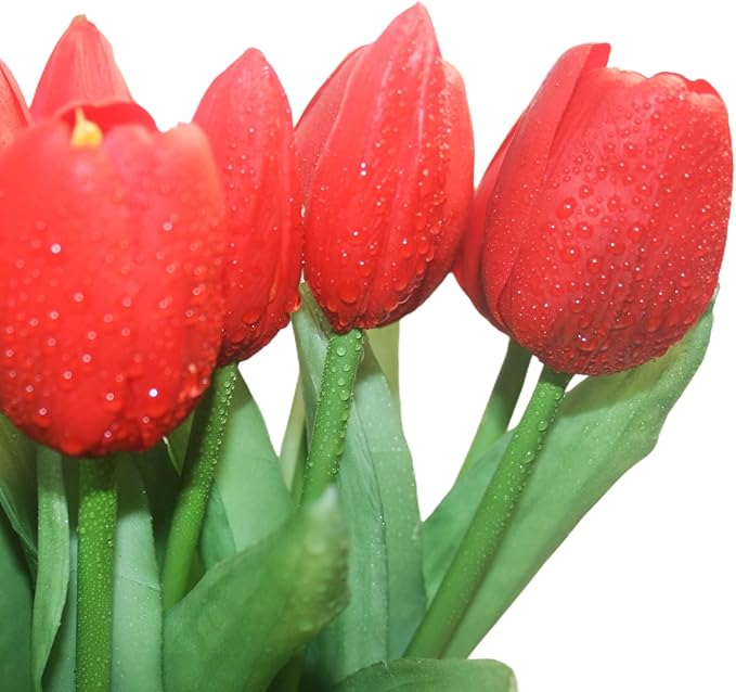 15pcs Artificial Tulips Flowers, Fake Tulips Real Touch, Faux Latex Bouquets, for Party Wedding Home Room Decoration (Red)