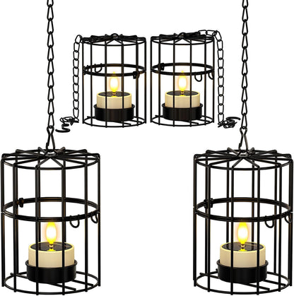 PChero Solar Hanging Lanterns Outdoor Waterproof, 4 Tea Lights, 18.1" Chain | 2 large + 2 small iron holders, flickering LED tea lights, for patio garden tree backyard, 10-12H runtime, removable chain