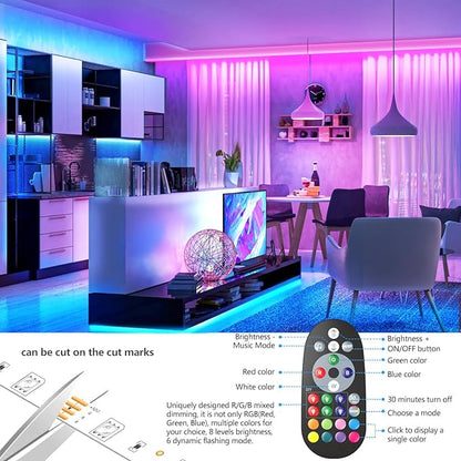 Nexillumi Led Lights for Bedroom 100ft Music Sync Color Changing Led Strip Lights Smart with Remote and App Control Built-in Mic for Party Home Room Decor Luces LED para Cuarto