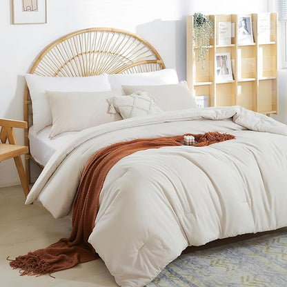 Beige Comforter Set Twin Boho Cream Twin Comforter with 1 Pillowcases - Soft Lightweight Cozy Bedding Set for All Season - Beige Comforter Twin Size for Women Teens Kids