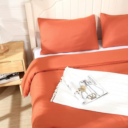 Terracotta Comforter King Size, Modern Burnt Orange Bedding Set, Cute Soft & Lightweight Chic Microfiber Bed Sets, 3 pcs-1 Comforter & 2 Pillowcases (104"x90")