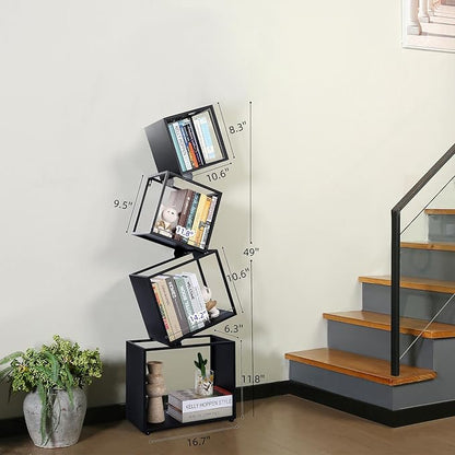 Bookshelf, 4-Tier Bookcase Black, 49'' Tall Black Bookshelf, Industrial Bookshelf, Modern Book Shelf, Storage Shelves for CDs/Books/Home Decor, Display Shelf for Living Room, Office