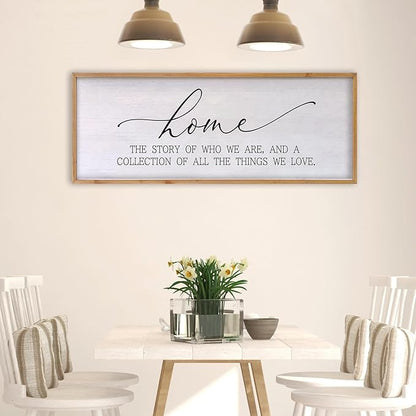 Home The Story of Who We Are Sign Farmhouse Family Wall Decor 32x12 Inch Plaque Wood Framed Art for Hanging (Wood)