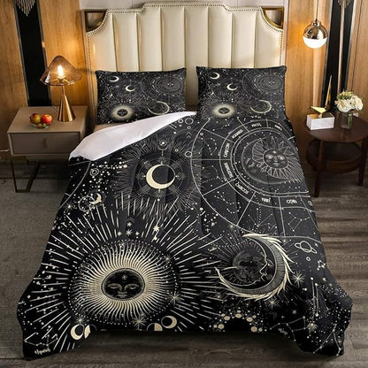 Erosebridal Bohemian Sun Moon Comforter Set Twin Size, Constellation Down Comforter, Starry Sky Quilted Duvet, Exotic Style Black Room Decor Duvet Insert,Super Soft Breathable