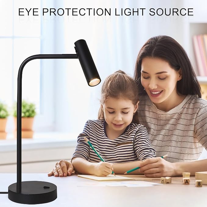ZEROUNO Metal Desk Lamp, Eye-Caring Reading Table Lamp, Study Lamps with Flexible Adjustable Swing Arm, Table Lamp for Bedside Office Study Reading Work (Black)