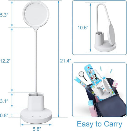 GOLSPARK Battery Operated Desk Lamp LED Rechargeable 4500mAh White LED Desk Lamps Dimmable, Touch Control 360°Flexible Dorm Reading Lamp for Students-3 Color Modes with Pen Holder Phone Stand