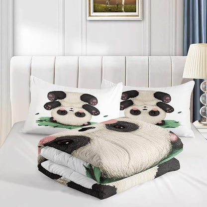 CVHOUSE Panda Bedding Set,Panda Comforter King,Cute Panda Comforter Set for Girls Kids Teens,Kawaii Panda Quilt Set with 1 Comforter and 2 Pillow Cases- 3 Piece