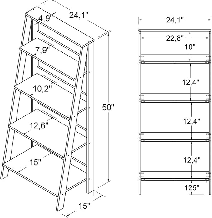 Walker Edison Sophia Modern 4 Shelf Ladder Bookcase , 55 Inch, Black