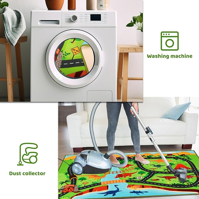 Kids Carpet Playmat Rug,78.7"x59" Dinosaur Car Rugs for Kids Toy Cars,Non Slip Dino Safari Road Map Kids Rug for Playroom Bedroom Boys,Kids Play Mat Road Rug,Track Rug Car Play Carpet for Kids