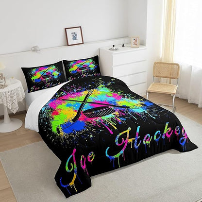 Feelyou Kids Ice Hockey Comforter Set Twin Size Gaming Sports Bedding Set for Boys Girls Teens Bedroom Decor Ice Sports Games Tie Dye Comforter Hockey Player Duvet Set with 1 Pillow Case