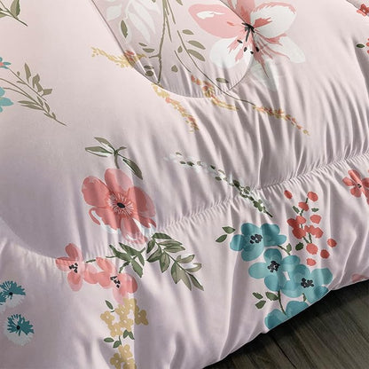 Floral Comforter Twin Size,Pink Floral Kids Comforter Set,3Pcs Bedding Set Printed Comforter with 2 Pillowcases,Down Alternative,Soft and Lightweight,for All Seasons