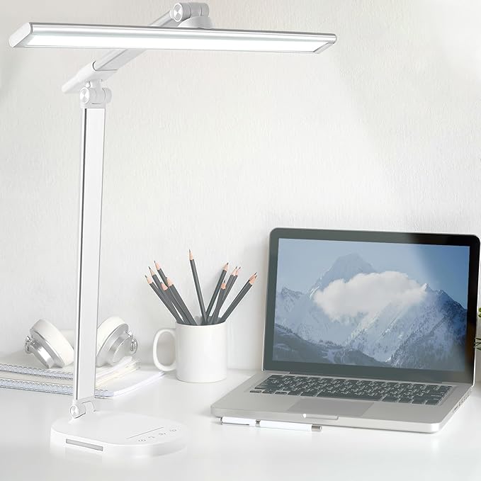 LED Desk Lamp, Dimmable Table Lamp Reading Lamp with USB Charging Port,5 Lighting Modes, Sensitive Control, 60 Minutes Auto-Off Timer, Eye-Caring Office Lamp(White)