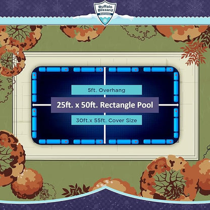 Buffalo Blizzard Deluxe 25 ft x 50 ft Rectangular Winter Pool Cover | Blue/Black | Closing Inground Swimming Pools | Easy to Install | Heavy Duty, Cold & UV Resistant | Shields from Seasonal Debris