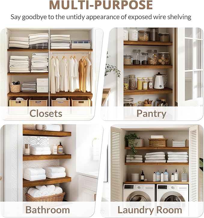 Gashell Wire Shelf Covers, Bamboo Wire Rack Covers for Pantry, Closet (4pcs, 35" W x 12" D)