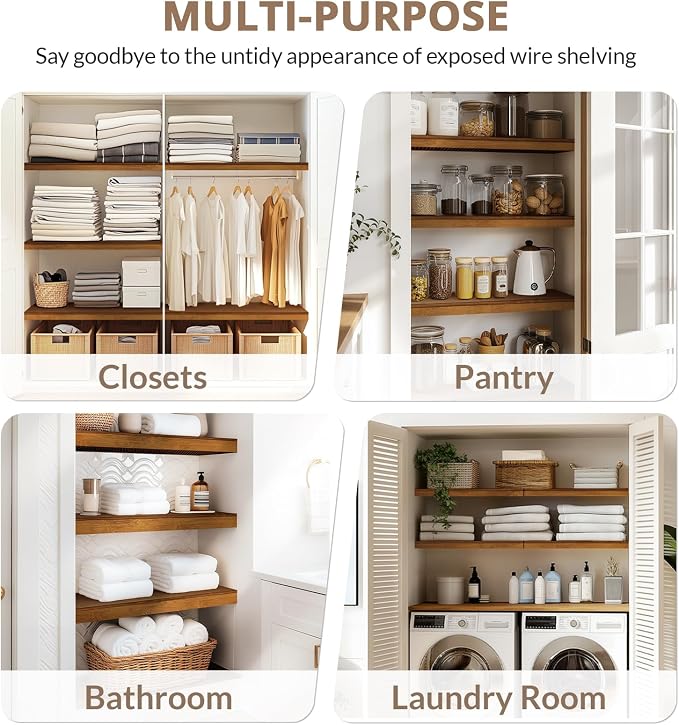 Gashell Wire Shelf Covers, Bamboo Wire Rack Covers for Pantry, Closet (4pcs, 34" W x 12" D)