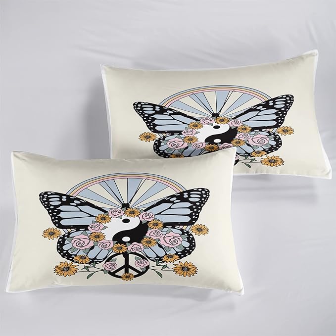 CVHOUSE Butterfly Bedding Set,Butterfly Comforter Queen,Butterfly Comforter Set for Girls Kids Teens,Butterflies Quilt Set with 1 Comforter and 2 Pillow Cases- 3 Piece