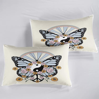 CVHOUSE Butterfly Bedding Set,Butterfly Comforter Twin,Butterfly Comforter Set for Girls Kids Teens,Butterflies Quilt Set with 1 Comforter and 2 Pillow Cases- 3 Piece