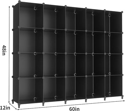 HOMIDEC 20-Cube Black Cube Storage Organizer, Modular Storage Shelf with Hammer, Cube Storage Bin Cabinet Closet Bookshelf for Living Room, Bedroom, Office, Each Cube Size 11.8 x 11.8 inch