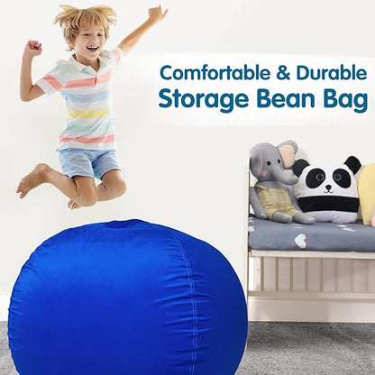 Lukeight Stuffed Animal Storage Bean Bag Chair Cover for Kids, Zipper Beanbag Chair Cover for Organizing Toddler & Kids' Rooms Plush Toys (Solid Blue, Large)