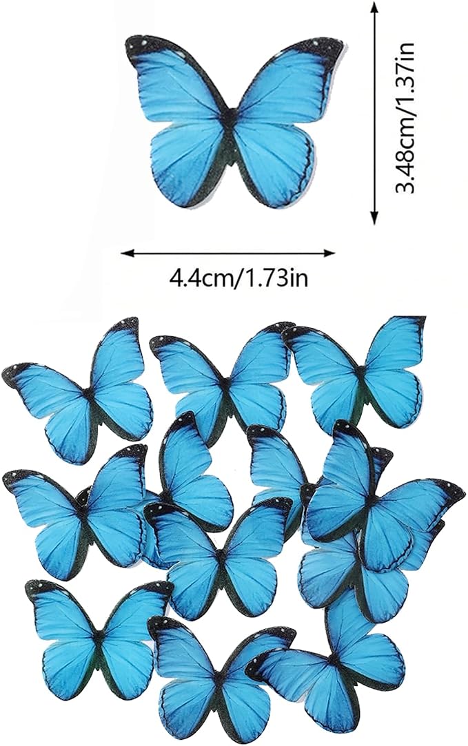 48PCS Blue Edible Butterfly Cake Toppers Butterflies for Cake Decorations | Colorful Small Pastel Cupcake Toppers Decorations for Birthday Party Wedding Cake Decorations