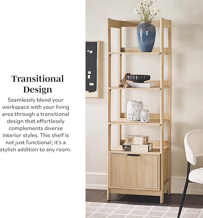 Walker Edison Modern Narrow Open Bookshelf Bottom, 22 Inch, One-Drawer Coastal Oak