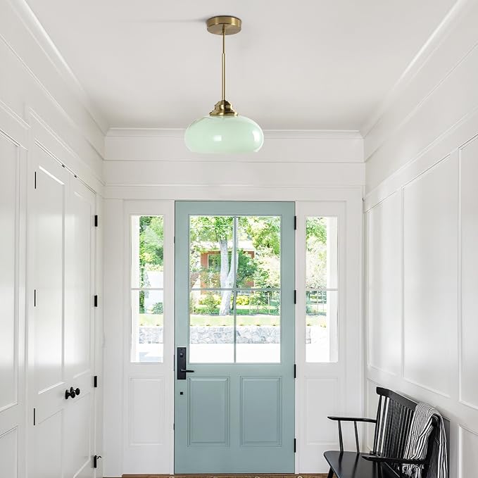KCO Lighting Nordic Green Glass Pendant Light Dining Room Hanging Light Fixture Gold Brass Mid Century Modern Kitchen Island Lights