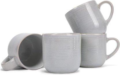 Elanze Designs Glossy Reactive Glaze Large 17 Fluid Ounce Everyday Kitchen Food Grade Ceramic Stoneware Coffee Mug Cup with Comfort Curved Handles, Set of 4, Pale Grey
