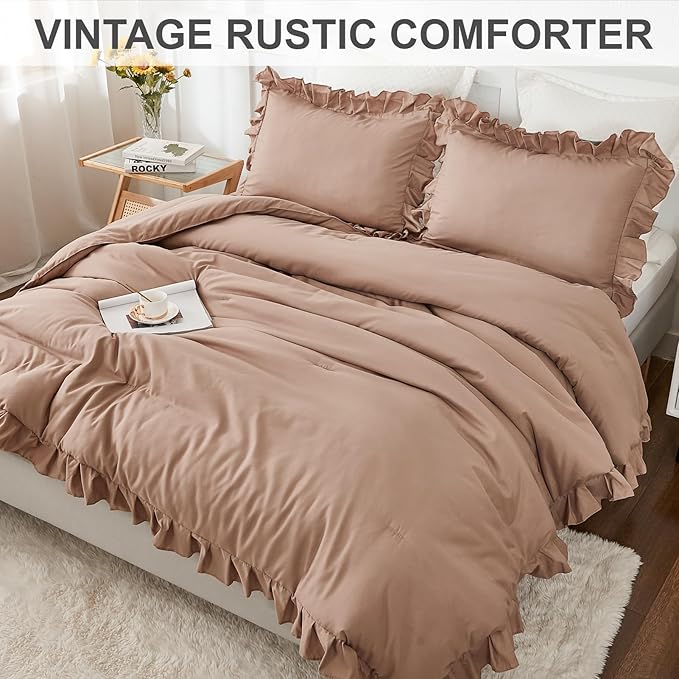 Andency Taupe Full Size Comforter Set, 3 Pieces Boys Men Solid Bedding Comforters & Sets, All Season Farmhouse Fluffy Bed Set Bedspread Blanket Quilts Gifts