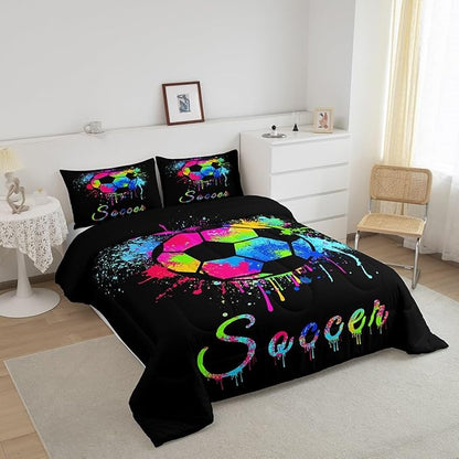 Feelyou Kids Soccer Ball Game Comforter Set Twin Size Football Bedding Set for Boys Girls Teens Bedroom Decor Rugby Sports Comforter American Football Player Duvet Set with 1 Pillow Case