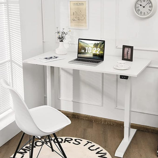 Electric, Single Motor Height Adjustable 2 Button Controller, Table Base for Work Home Office Computer Workstation Standing Desk Frame, White