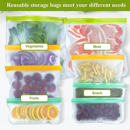 12 Pack Food Storage Containers Silicone Bags-6 Gallon Freezer 3 Sandwich 3 Reusable Snack Bags, Leakproof Silicone Bags for Fruit Storage