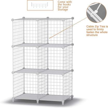HOMIDEC Wire Cube Storage, Storage Shelves 6 Cube Bookshelf Bookcase Closet Organizer and Storage, Wire Storage Shelves Multi-Use DIY Storage Cube Shelf for Books, Toys, Clothes, Tools