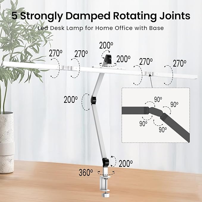 Led Desk Lamp for Home Office, Ultra Bright Touch-Dimming Architect Table Lamp with Clamp, 24W Adjustable Foldable Three Swing Arm Eyecare Led Desk Light with Infrared Sensor -White