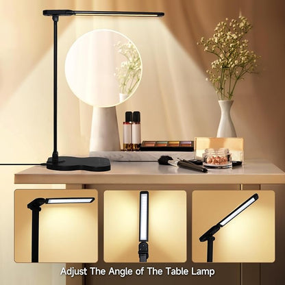 Led Desk Lamp with USB Charging Port, 5 Lighting Colors & 10 Brightness Reading Lamp, Foldable Dimmable LED Desk Light, 3000-6500K, Violin Shape Black Lamp Desk Lamps for Home Office