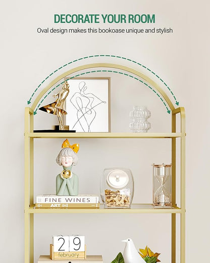 Bookcase Bookshelf, Tempered Glass Bookshelves, Slim Shelving Unit for Bedroom, Bathroom, Home Office, Steel Frame, 6 Tier Gold BC21699G