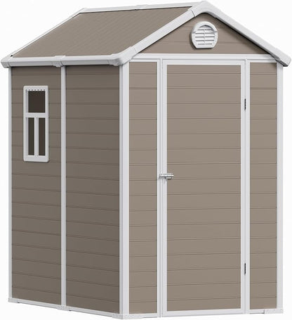 6x4.5 Resin Outdoor Storage Shed with Enhanced Roof Runoff & Floor, Secure Hidden Screws Design, Durable Build for Deck, Pool Supplies, and Versatile Storage, Warm Grey