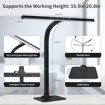 EppieBasic Led Desk Lamp, Architect Desk Lamps for Home Office, 12W Dimmable & 6 Color Modes Extra Bright Modern Table lamp with Base, Auto Dimming Overhead Desk Lighting for Workbench Monitor