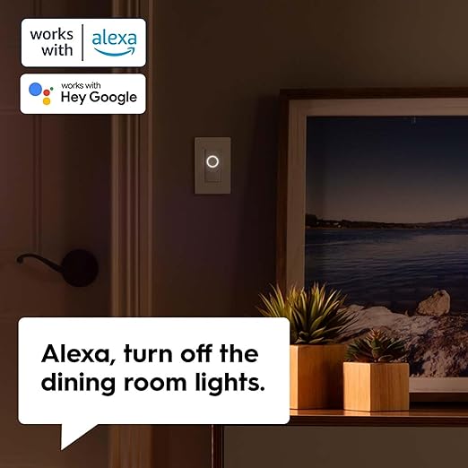 GE CYNC Smart Dimmer Light Switch, Neutral Wire Required, Bluetooth and 2.4 GHz WiFi 4-Wire Switch, Works with Amazon Alexa and Google Home, White (1 Pack)
