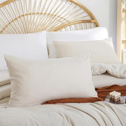 Beige Comforter Set Twin Boho Cream Twin Comforter with 1 Pillowcases - Soft Lightweight Cozy Bedding Set for All Season - Beige Comforter Twin Size for Women Teens Kids