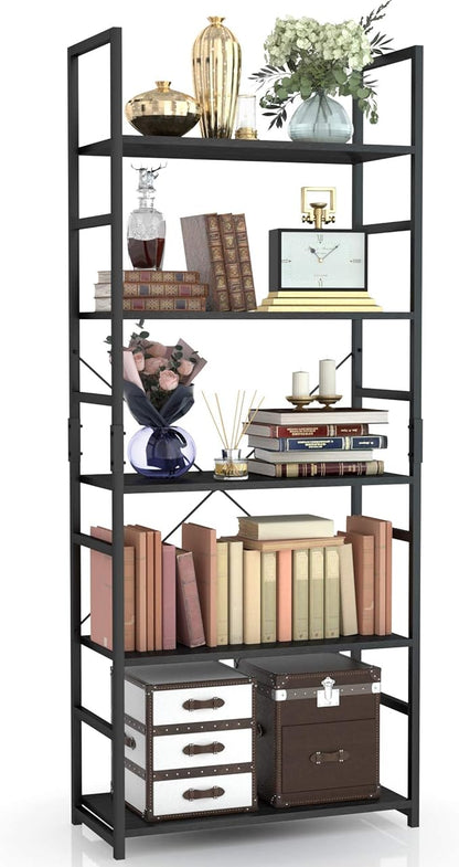 NUMENN 5 Tier Bookshelf, Tall Bookcase Shelf Storage Organizer, Modern Book Shelf for Bedroom, Living Room and Home Office, Black