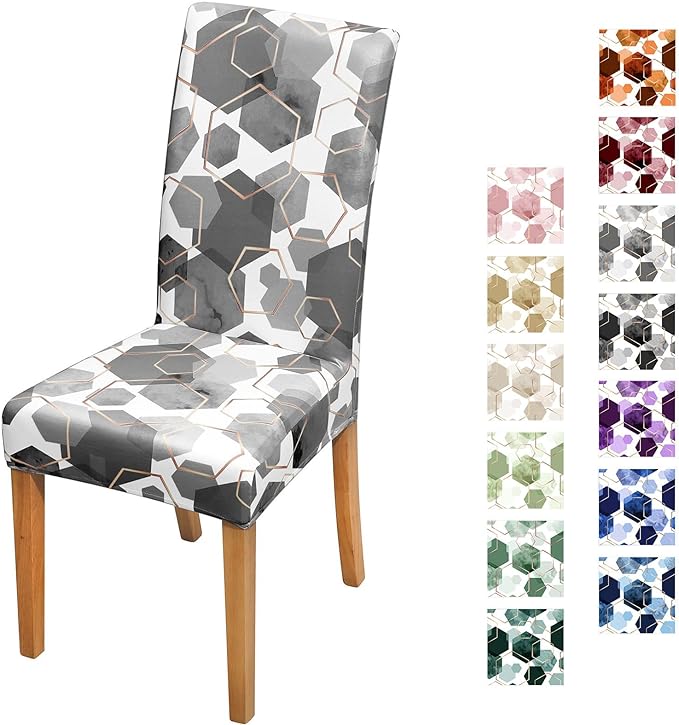 Gibelle Dining Room Chair Covers Set of 4, Soft Stretch Kitchen Chair Covers Slipcover Protector, Removable Washable Geometric Parson Chair Covers 4 Pack, Grey