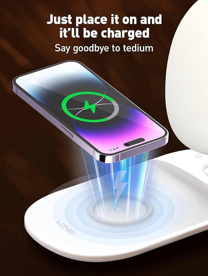 LDNIO Bedside Lamp with Wireless Charger, Desktop lamp with Wireless Fast Charger LED Desk Lamp with Dimable Touch Control Night Light with Wireless Charger Perfect for Gift, White