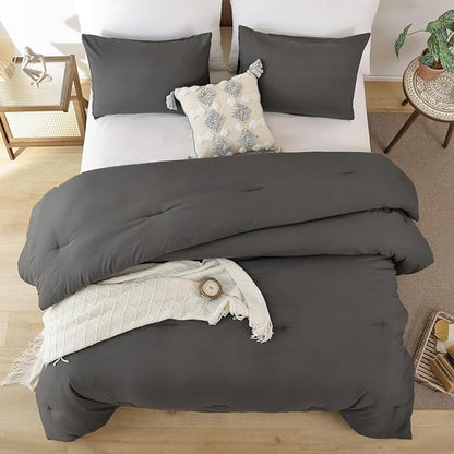 ROSGONIA Oversized King Comforter Charcoal Gray, 3pcs (1 Grey Comforter & 2 Pillowcases), Soft Lightweight Oversized King Size Comforter Sets Bedding