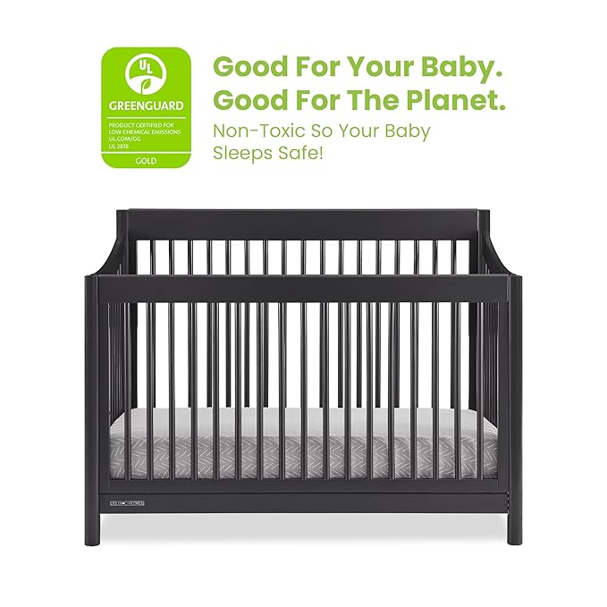 Delta Children Brooks 6-in-1 Convertible Crib, Midnight Grey + Simmons Kids Quiet Nights Breathable Crib Mattress with Removable/Machine Washable Cover (Bundle)