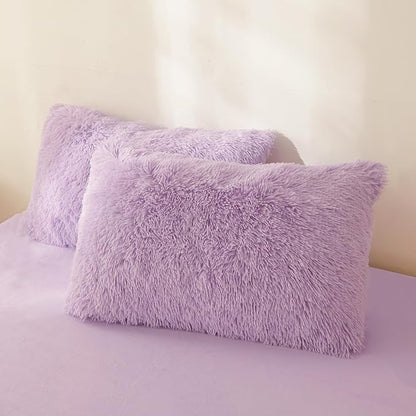 FOPPA Lilac fluffy Comforter Cover Set king- Ultra Soft fluffy lilac Bedding Sets 3 Pieces (1 Duvet Cover + 2 Pillow case) pink fluffy bed set (Lilac, King)