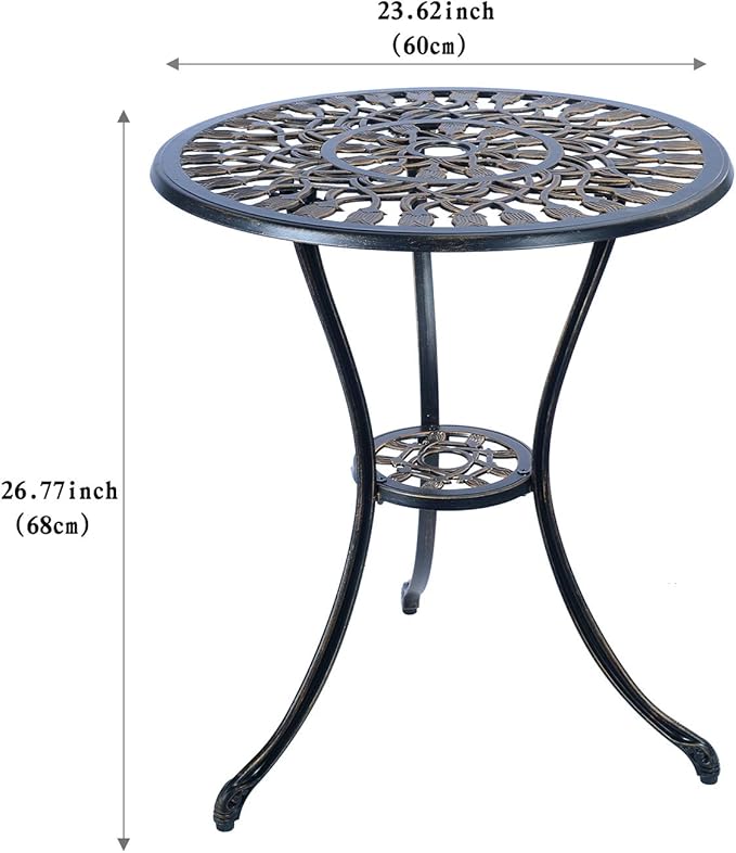 Mandolin Patio Table and Chairs,5 Piece Outdoor Dining Set,Rust-Resistant Cast Aluminum Bistro Set,with Cushion,Tulip Design (Copper)