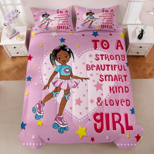 Black Ballerina Comforter Queen Sets for Girls Toddle,Black Girl Magic Comforter Set for Teens Kids,African American Afro Girl Inspirational Bedding Sets