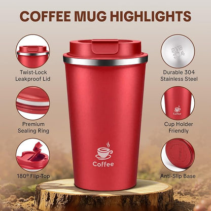 17oz Travel Coffee Mug ,Leakproof Vacuum Coffee Cup Insulated Tumbler | 304 Stainless Steel, Double-Wall Vacuum Insulated, Leakproof, Fits Hot & Cold Drinks Car Cup Holders, Travel, Office